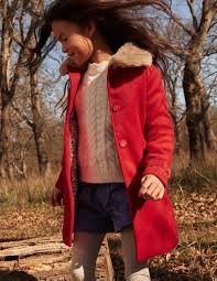 Red Fur Collar Wool Coat Cranberry