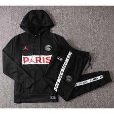 For season 2021 (features hooded jacket and matching pants). Paris Saint Germain Black Kids Hoodies Suit 20 21
