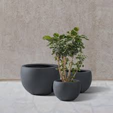 Kante 13 In Tall Charcoal Lightweight Concrete Round Outdoor Planter Set Of 3
