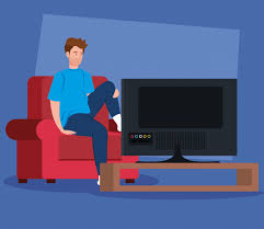 Free Vector | Campaign stay at home with man watching tv
