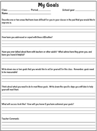 Editable Goal Setting Worksheet For High School And Middle