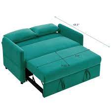 57 1 In Light Green Multifunctional Full Size Soft Velvet Sofa Bed Reversible Sleeper With 2 Pillows