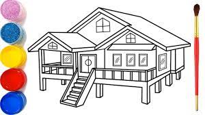 Vẽ ngôi nhà 3D đơn giản và tô màu cho bé | Dạy bé vẽ | Dạy bé tô màu |  Rumah Halaman Mewarnai - YouTube