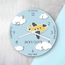 Personalised Kids Aeroplane Glass Clock