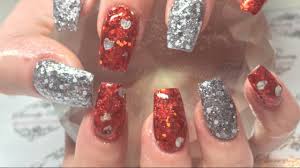 Edit1 pictures of red nails red bottom nails red nail ideas. Red Silver All Glitter Acrylic Nails Youtube