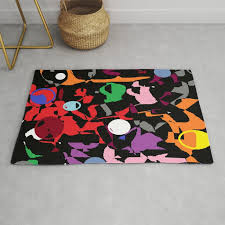 black multi color paint splash rug by
