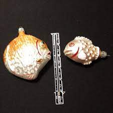 2 Vintage Glass Fish Ornaments 1990s