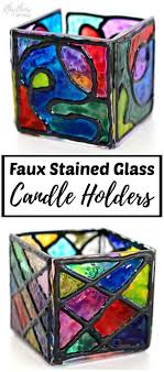 diy faux stained glass candle holders