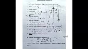 Quadratic Functions Worksheet 2 1