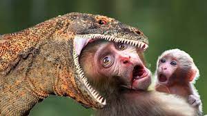 獰猛なコモドオオトカゲは、大きな口でサルを飲み込みます。 猿は逃げられるでしょうか - YouTube