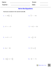 one step problems worksheets algebra