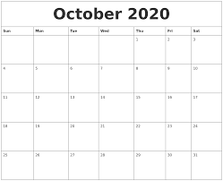 October 2020 Free Printable Calendar Templates