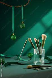 green makeup brushes decorate with