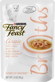 Fancy Feast Classic Broths With Wild Salmon Vegetables Supplemental Wet Cat Food Pouches 1 4 Oz Pouch Case Of 16
