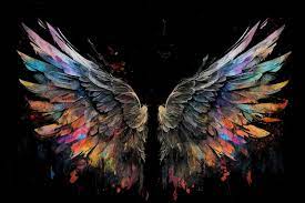 Black Background Angel Wings Painted