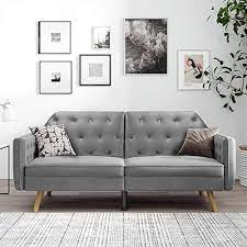 Modern Gray Velvet Futon Sofa Bed