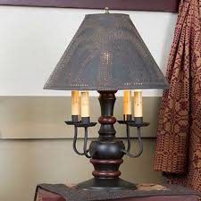 Wood And Wrought Iron Colonial Table Lamp With Candelabra Your Choice Of Punched Tin Shades This Stunning Primi Primitive Table Lamp Lamp Table Lamp