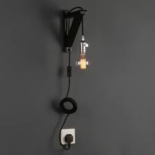Retro Industrial Minimalist Bare Bulb Plug In Wall Light Sconce Wooden Bracket