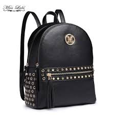 Us 27 31 26 Off Miss Lulu M Women Designer Backpacks School Bags For Girls Ladies Pu Leather Studs Fashion Shoulder Bag Daypack Rucksack Lh6807 In