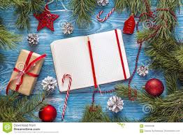 Christmas Background With Blank Notebook Fir Branches Decorations