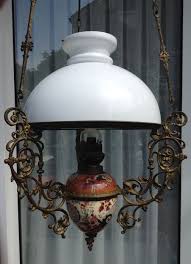 New york hanging oil lamp double wick burner copper font. Beautiful Antique Hanging Oil Lamp 1 Gilded Wrought Catawiki