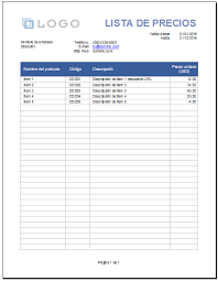 Plantilla De Lista De Precios Gratis En Microsoft Excel Plantillas