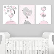 Bird Nursery Art Grey And Pink Nursery