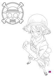 Coloriage One Piece à imprimer - Monkey D. Luffy et l'emblème de l'équipage