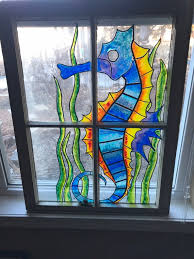 Painted Stained Glass Reclaimed Window