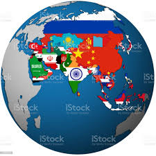 Territories Of Asian Countries With Flags On Globe Map Stock Illustration -  Download Image Now - iStock
