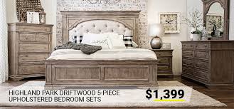Astoria grand welton vanity set x112370395 color: Highland Park Driftwood 5 Piece Upholstered Bedroom Sets The Dump Luxe Furniture Outlet