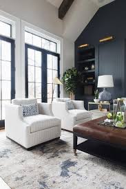 Use code pbf2017 deals end in : White Stripe Accent Chairs With Silver And Blue Rug Transitional Living Room