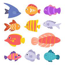 cartoon cute tropical ocean fishes sea