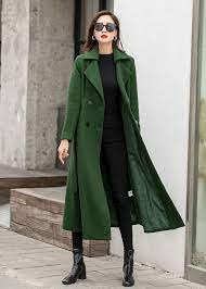 British Style Long Wool Coat In Green