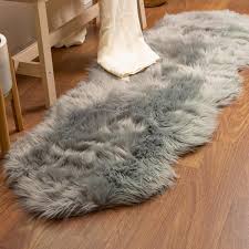 faux fur fluffy rug gray
