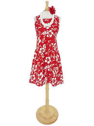 Classic Hibiscus Pareo Red Cotton Short Sleeveless Bias Dress