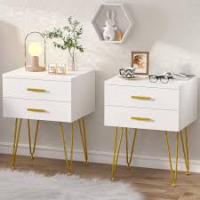 tribesigns 2 drawer white and gold
