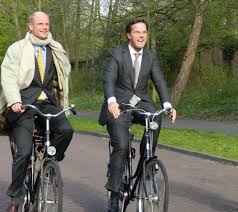 the Hague, the Netherlands Prime Minister Mr. Mark Rutte (r) and party leader Mr. Blok cycling to the prime minister's res… | Netherlands, Prime minister, Minister