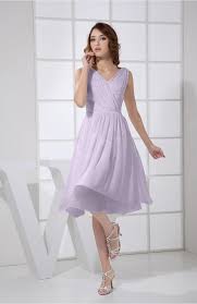 Light Purple Prom Dress Plain A Line V Neck Sleeveless Knee Length Short Bjsbridal