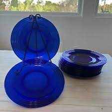 Set Of 2 Cobalt Blue Ribbed Glass 10 4