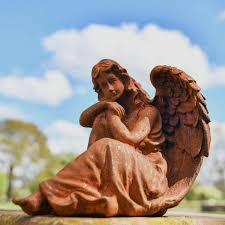 Cast Iron Angel In Thought Sculpture