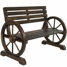 garden wooden wagon wheel bench