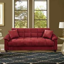 benzara microfiber adjule sofa with 2 pillows in red