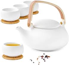 However, in many cases it is simply too small for the tea leaves to infuse properly. Buy Zens Ceramic Teapot Set Modern Japanese Tea Pot Set With Infuser For Loose Tea 27 Ounce White Matte Porcelain Teapots With 4 Teacups Rattan Coasters For Women Gift Online In