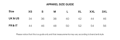 fear of history sizing guide