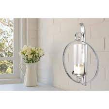 Round Silver Metal Candle Wall Sconce