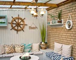 Sea urchin wall decor & accents. Nautical Beach Patio Makeover Before And After Pictures Beach Patio Beach Theme Decor Patio Makeover Before And After