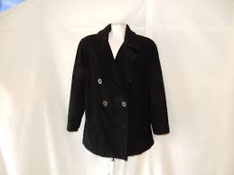 Sz L 10 12 Black Wool Pea Coat Jones New York Winter Jacket Double Breasted Warm Nautical Military Size Large