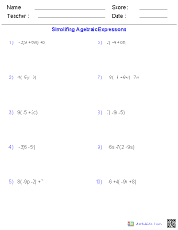Pre Algebra Worksheets Algebraic Expressions Worksheets
