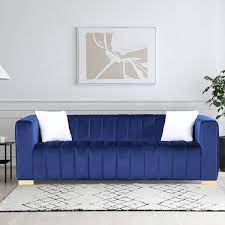 Lightweight Modern 87 In Square Arm Velvet Straight Sofa In Blue